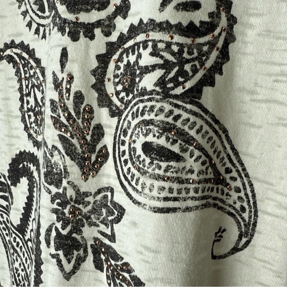 St. Johns Bay Women Blouse Size L Ivory Black Paisley Beaded 3/4 Sleeve NWT $30